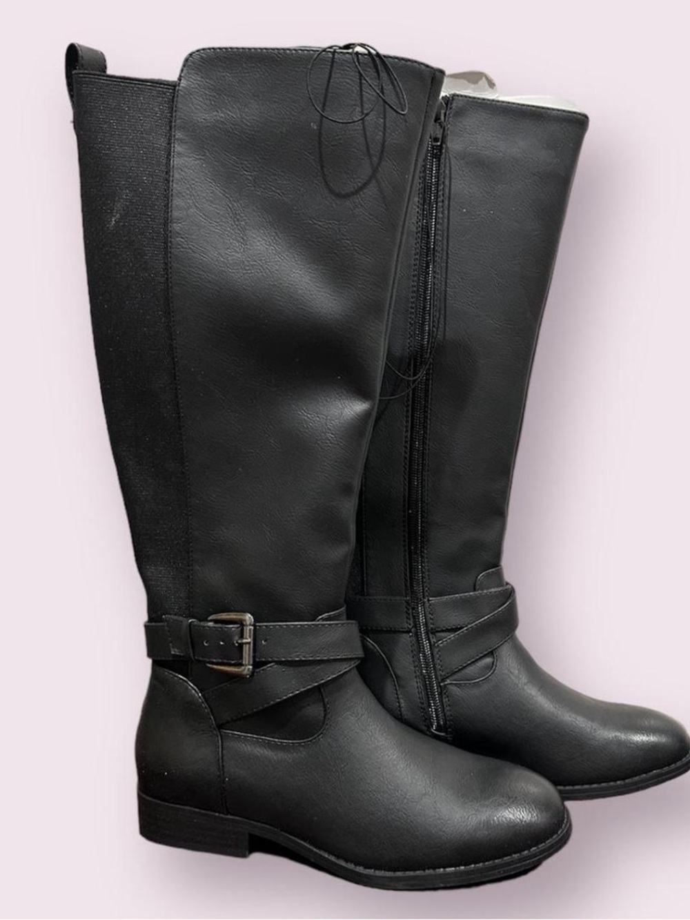 NEW Women's under-the-Knee Black Riding Boots with Buckle Detail